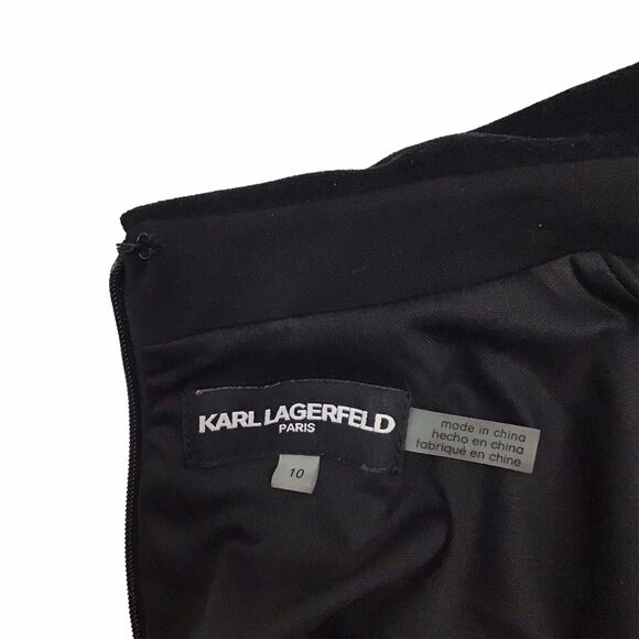 Karl Lagerfeld Paris Colorblock Tweed Tie-Neck Short Dress Black, Burgundy Sz 10 - Picture 8 of 8